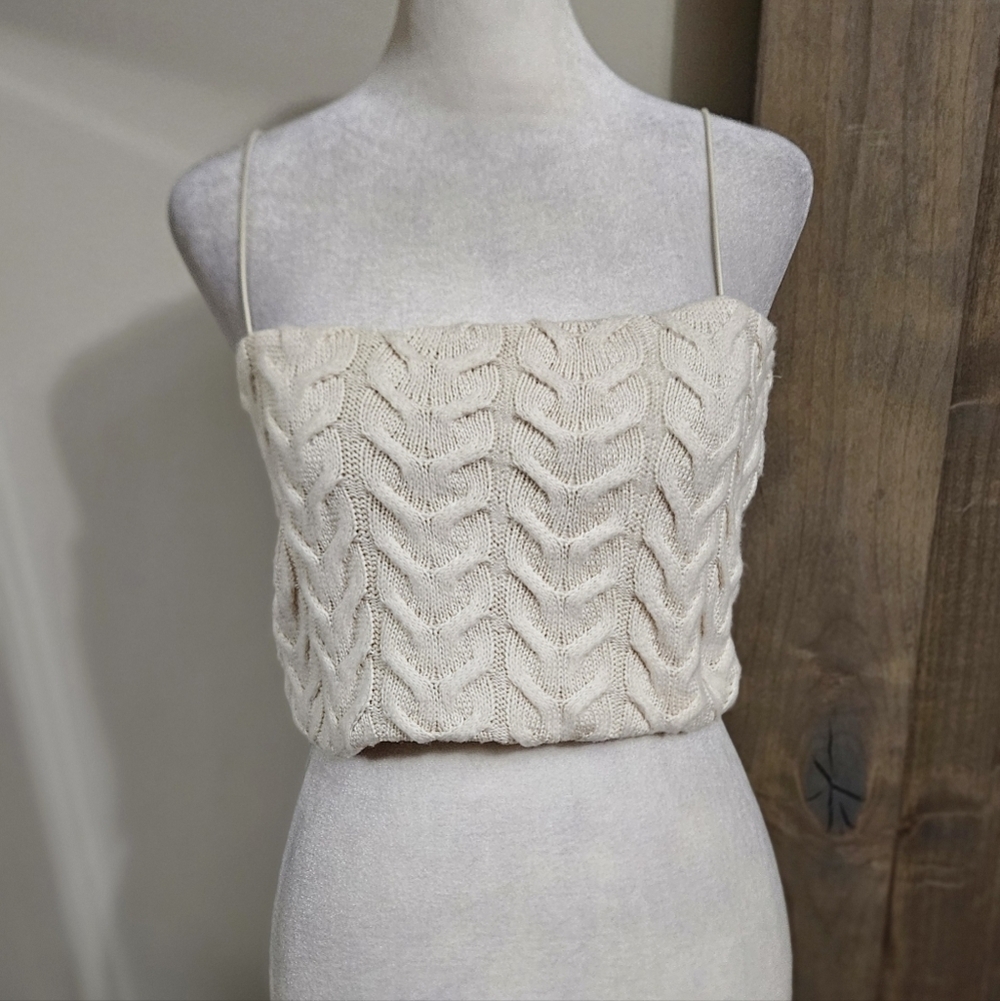 ZARA Cable Knit Cropped Stretch Sleeveless Top In Cream. Size Medium NWT - Picture 11 of 15